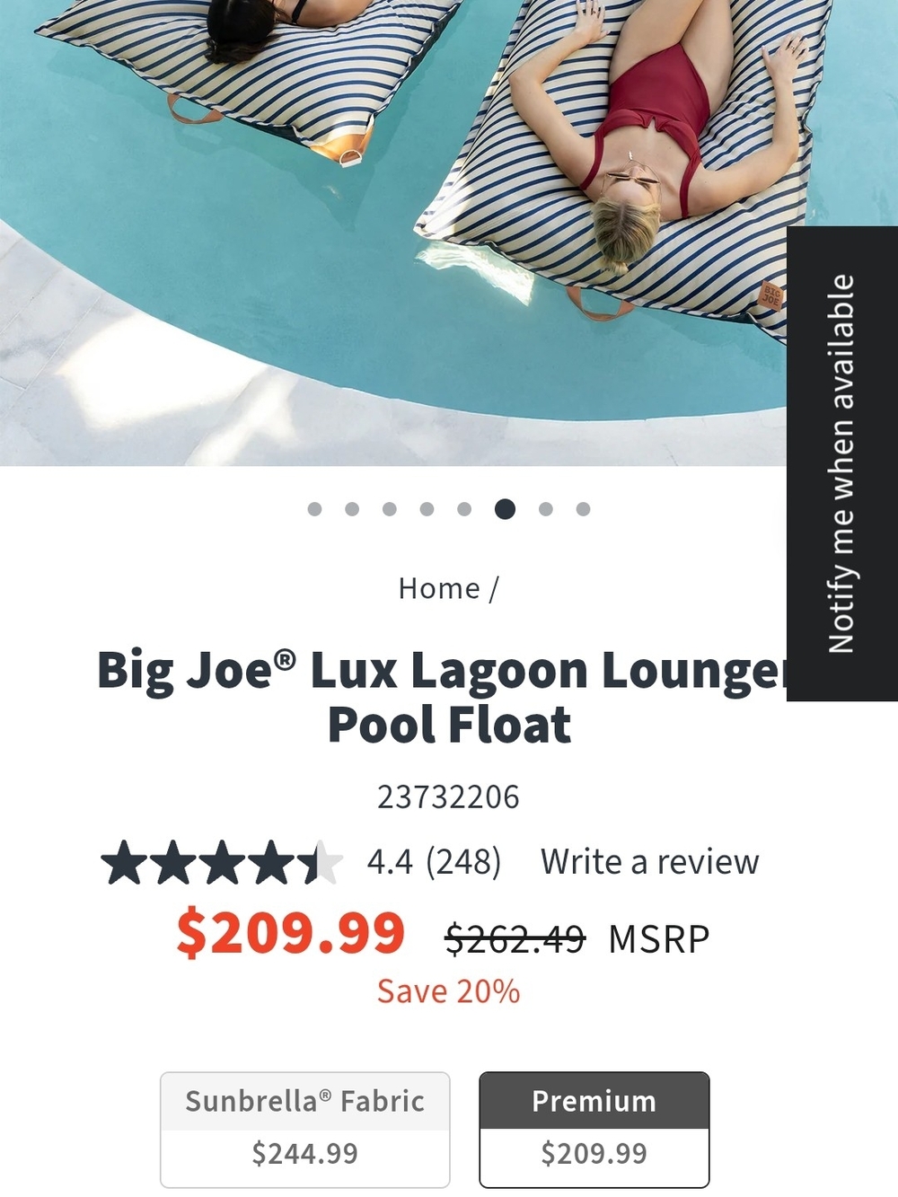 Big Joe Lux Lagoon Lounge Pool Float in Navy Stripe